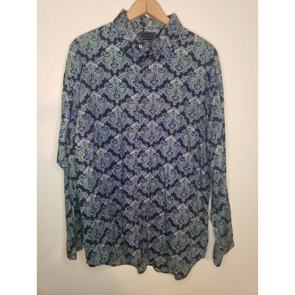 Shah Safari Size Large Long Sleeve Abstract Art Print Button Geometric Shirt